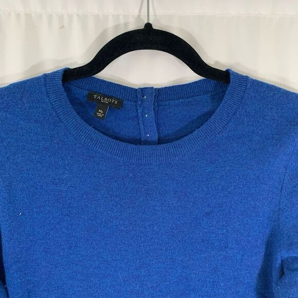 Talbots Lambs Wool Blend Sweater Women's Medium Petite Blue Knit Long Sleeve - Picture 3 of 6